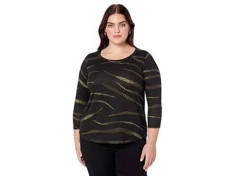 Liverpool Los Angeles Plus Size 3 4 Sleeve Knit Tee Black Forest