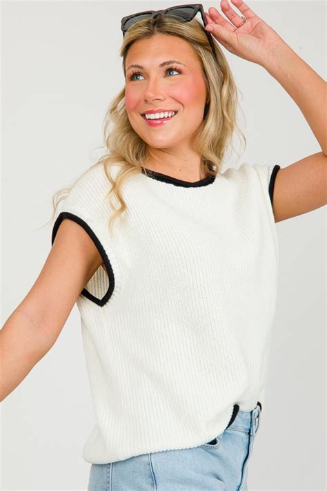 Contrast Edge Sweater Vest Cream New Arrivals The Blue Door Boutique