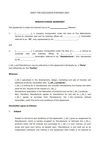 48 SAMPLE Manufacturing Contract Templates In PDF MS Word