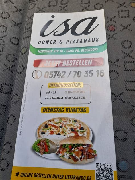 Speisekarte von ISA Döner und Pizzahaus Preußisch Oldendorf