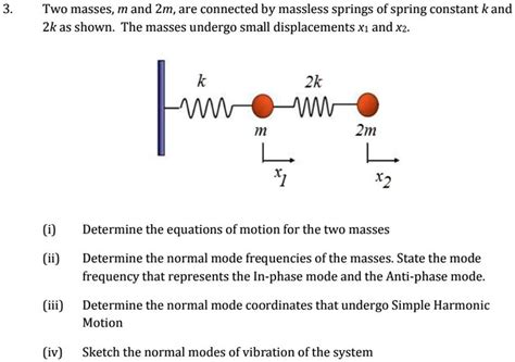 Solved Two Masses M1 And M2 Are Connected By Massless Springs Of Spring Constant K And 2k As