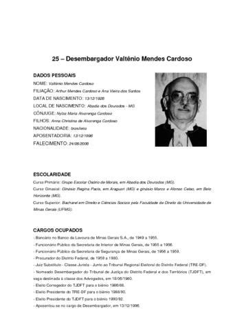 Biografia Desembargador Valtênio Mendes Cardoso Memória