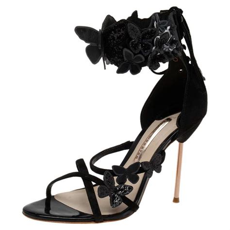 Sophia Webster Black Suede And Patent Floral Embroidered Ankle Strap