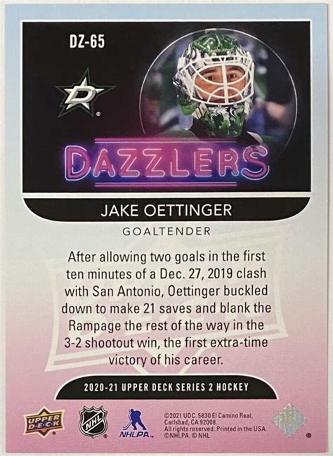 Jake Oettinger Upper Deck Series Hockey Dallas Stars Dazzlers