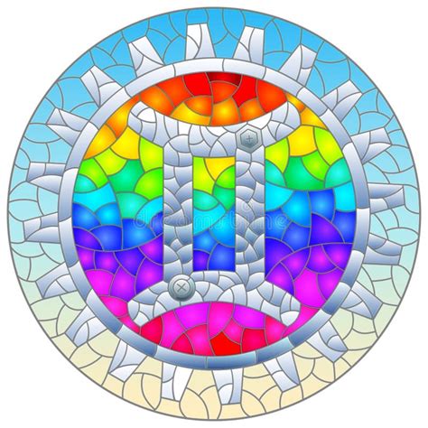 Stained Glass Illustration With An Illustration Of The Steam Punk Sign Of The Gemini Horoscope