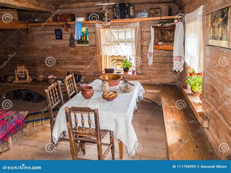 Interior of Old Traditional Rural Wooden House Editorial Stock Image ...