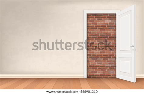 Opened Door Stucco Wall Blocked Brick