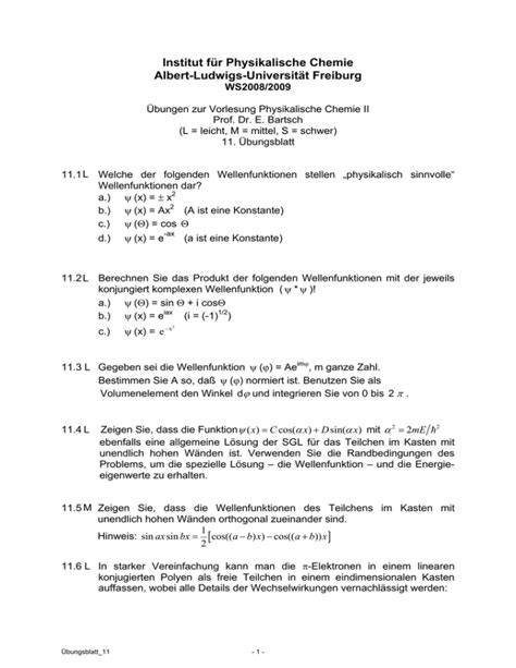 Übungen zur Vorlesung Physikalische Chemie II