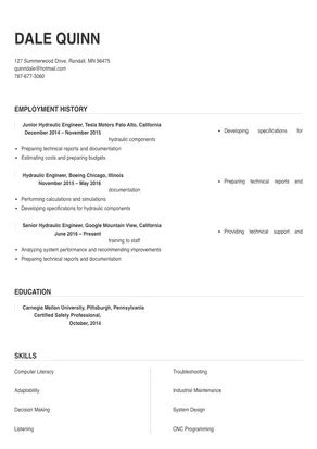 Hydraulic Engineer Resume Sample & Tips | Online Resume Builder