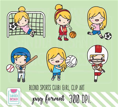 Blond Sports Clipart Chibi Girl Personal And Comercial Use Etsy