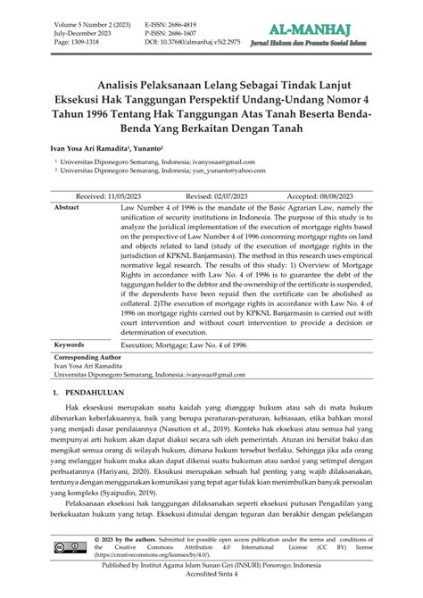 Pdf Analisis Pelaksanaan Lelang Sebagai Tindak Lanjut Eksekusi Hak