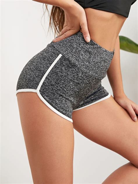 Wide Waistband Contrast Binding Marled Knit Shorts Womens Shorts