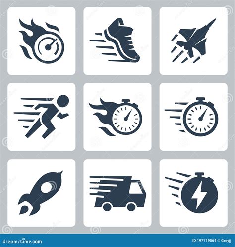 Fast Speed And Quickness Related Vector Icons Stock Vector