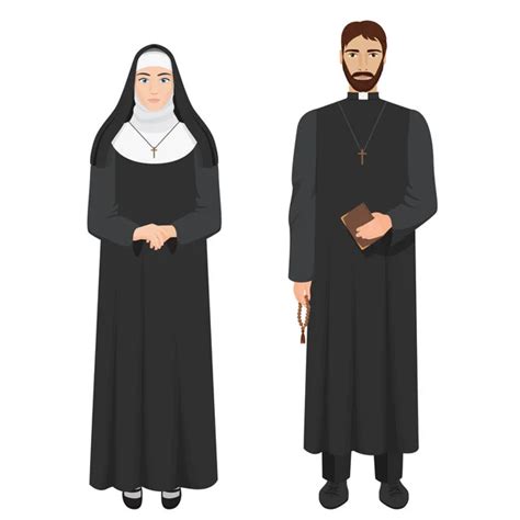 Sacerdote Católico Y Monja Ilustración Vectorial Realista 2023