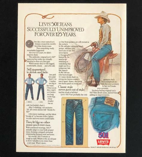 1982 Levis 501 Jeans Advertisement Cowboy Artwork Vintage Print Ad