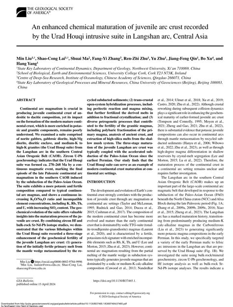 Pdf An Enhanced Chemical Maturation Of Juvenile Arc Crust Recorded By