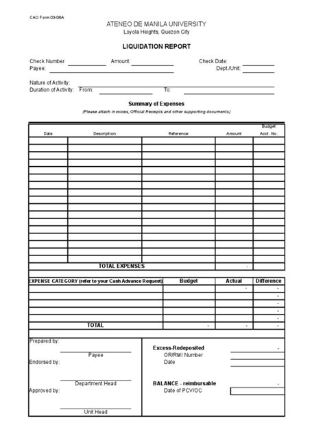 Revised Liquidation Report Form Pdf