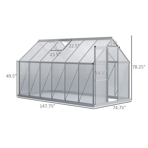 Polycarbonate Walk In Garden Greenhouse Kit W Sliding Door Silver Pon Sumut 2024