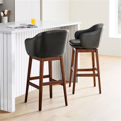 Wayne Leather Swivel Bar Counter Stools West Elm