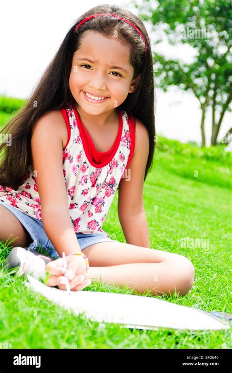 1 Indian Child Girl Student Park Drawing Stock Photo Alamy