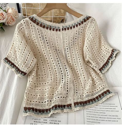 Boho Beach Wear Womens Vintage Crochet Crop Top A Crochet With Hollow