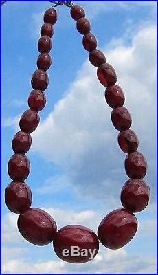 Vintage Art Deco Cherry Amber Bakelite Faturan Bead Necklace 52 Grams