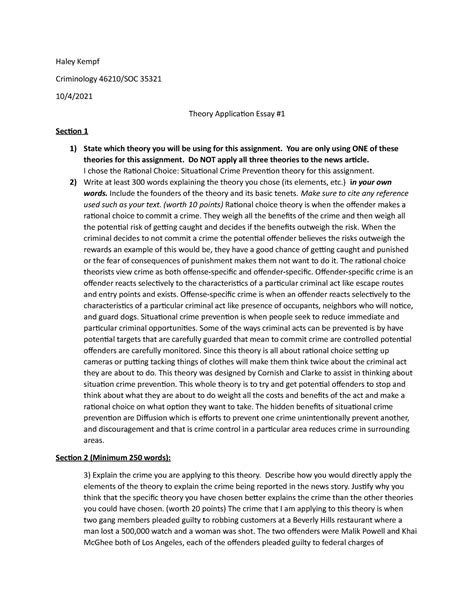 Theory Application Essay Haley Kempf Criminology 46210 SOC 35321 10 4