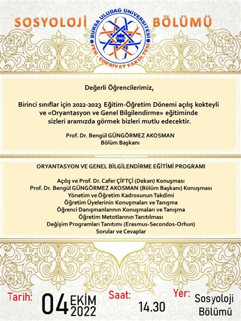 SOSYOLOJİ BÖLÜMÜ ORYANTASYON PROGRAMI