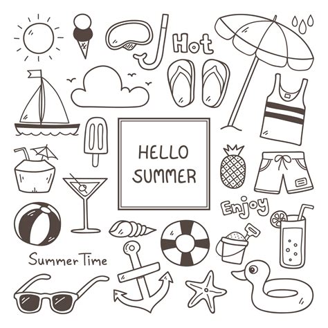 Hand Drawn Summer Doodle Elements Set 941074 Vector Art At Vecteezy