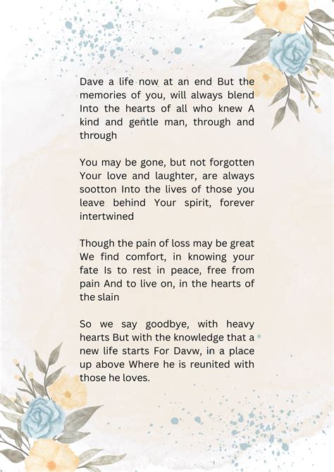 Custom Funeral Poem For Loved Ones Ethereal Words For Healing And