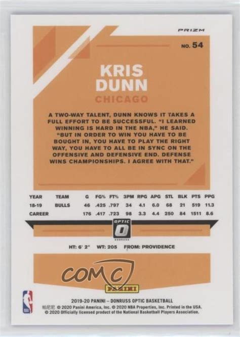 2019 20 Panini Donruss Optic Blue Prizm 54 Kris Dunn 59 For Sale