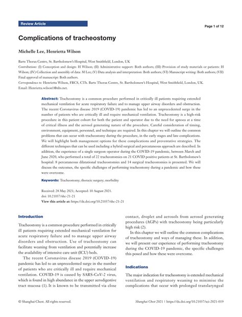 (PDF) Complications of tracheostomy