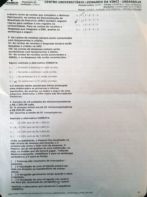 Avaliação Final Contabilidade Geral Contabilidade Geral