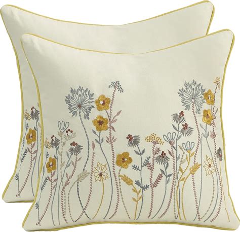 Tosleo Embroidered Throw Pillow Covers 18 X 18 Inch Pack Of 2 Spring Decorative Pillowcases