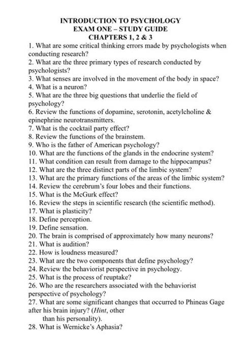 Solved Introduction To Psychology Exam One Study Guide Chegg