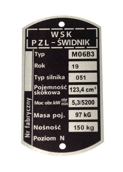 TABLICZKA ZNAMIONOWA WSK 125 M06 B3 wzór org opcja graweru na