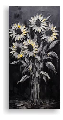 20x40cm Cuadro Tela Sublimada Dormitorio Girasoles Negros Cuotas Sin