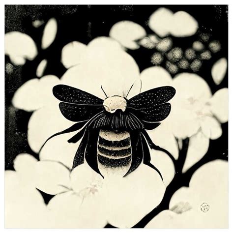 Vintage Japanese Woodcut Bee Poster Etsy