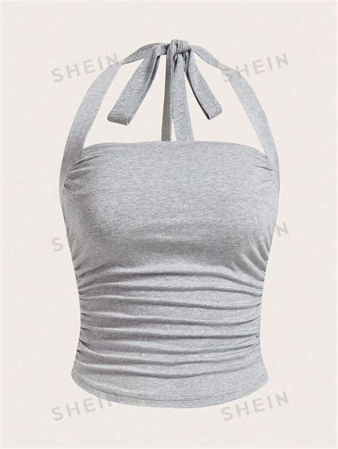 Shein Ezwear Solid Ruched Halter Top Shein Uk