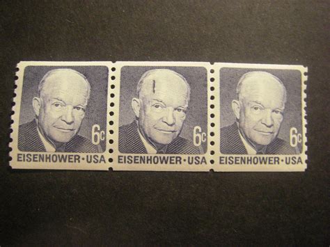 Scott 1401 6c Eisenhower Strip Of 3 Plate Crack Scar On Head