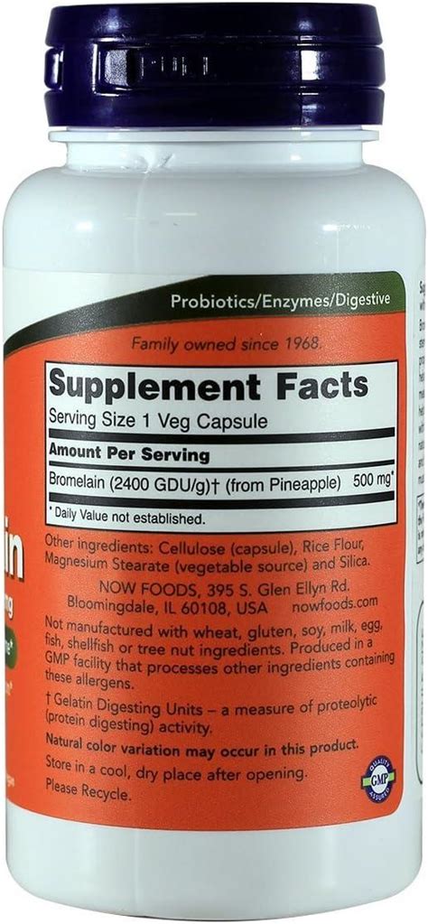 Now Bromelain 2400 Gdu 500mg 60 Capsules Pack Of 2 Digestive Enzyme