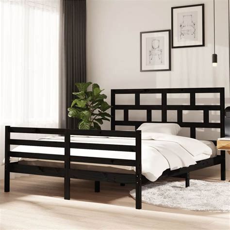 Bed Frame Black Solid Wood Pine X Cm Ft King Size