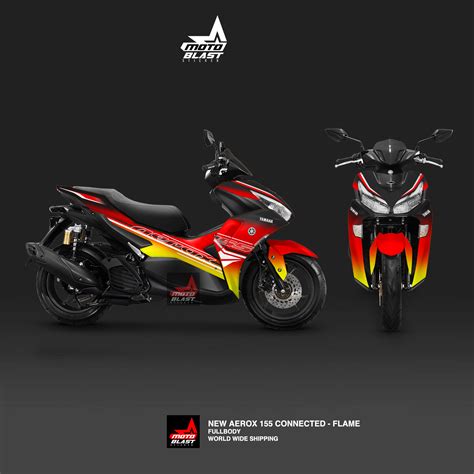 Modifikasi Striping Yamaha New Aerox Red Gradient Yellow Motoblast