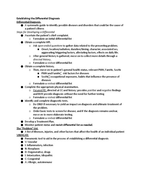 Differential Diagnosis - Establishing the Differential Diagnosis ...