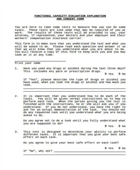 Free 8 Sample Functional Capacity Evaluation Forms In Pdf Ms Word