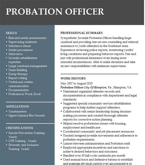 Probation Officer Resume Example