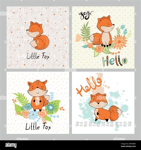 Vector hand drawn illustrations. Cute cartoon foxes Stock Vector Image ...