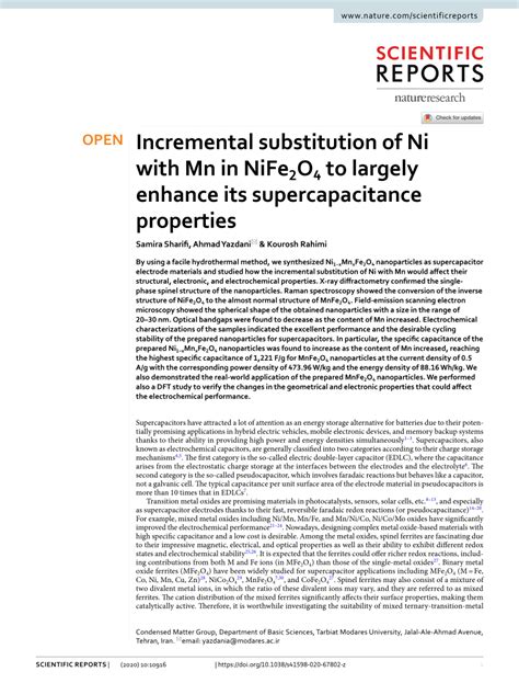 Pdf Incremental Substitution Of Ni With Mn In Nife2o4 To Largely