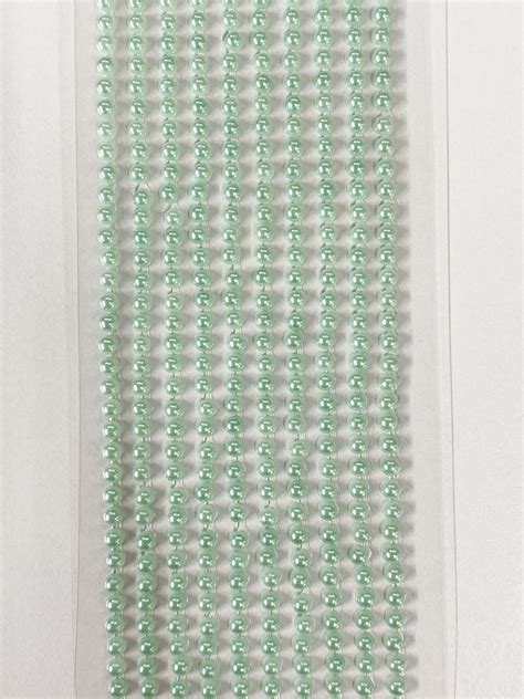 Mint Green Mini Mm Pearls Flat Backed Round Self Adhesive Beads