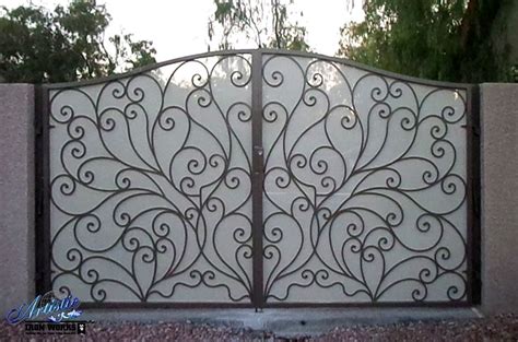 Scrolled Wrought Iron Driveway Gate With Write Perforated Metal